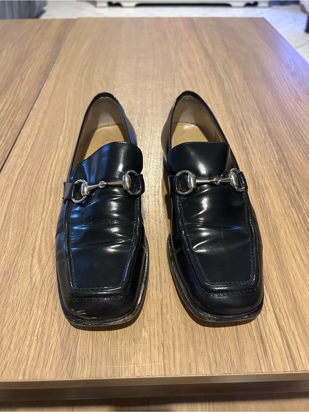 Gucci Black Leather Horsebit Slip-On Loafers